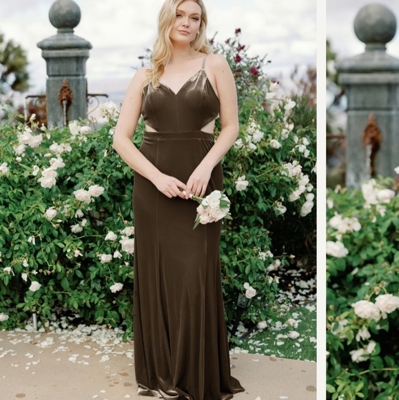 Revelry Dusty Olive Ryah Velvet Bridesmaid Dress Size 12 - Picture 1 of 11